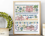 Embroidery Sampler Kit with Pre-Printed 14 x 18 Inch Linen-Cotton Canvas, DMC Floss and Illustrated Guide