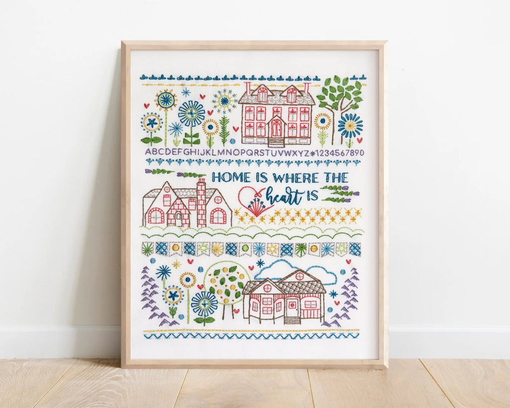 Embroidery Sampler Kit with Pre-Printed 14 x 18 Inch Linen-Cotton Canvas, DMC Floss and Illustrated Guide