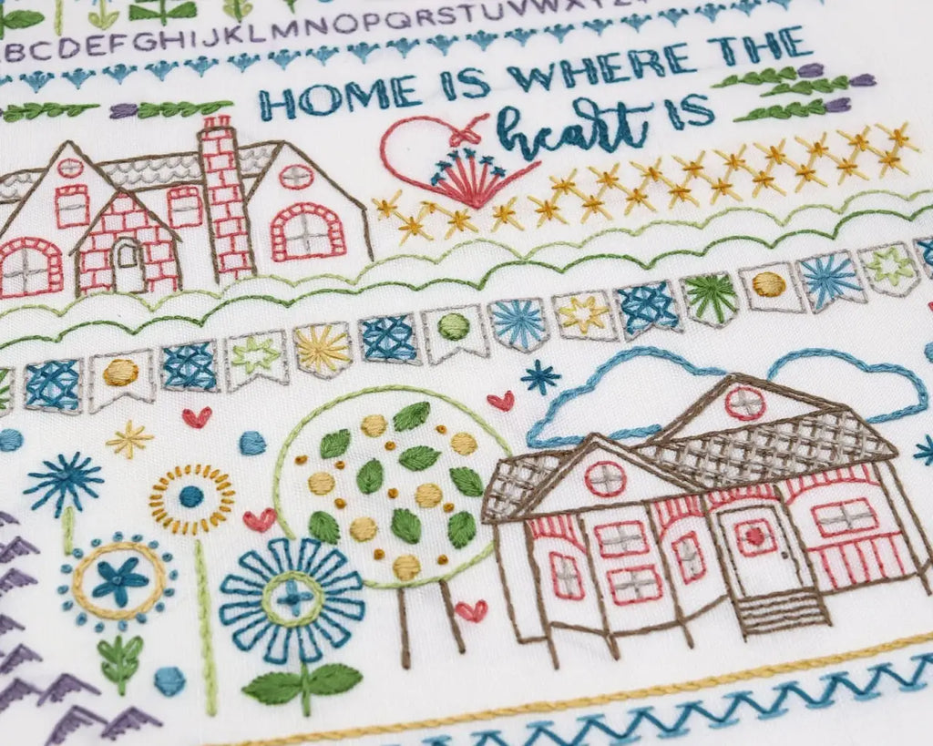 Embroidery Sampler Kit with Pre-Printed 14 x 18 Inch Linen-Cotton Canvas, DMC Floss and Illustrated Guide