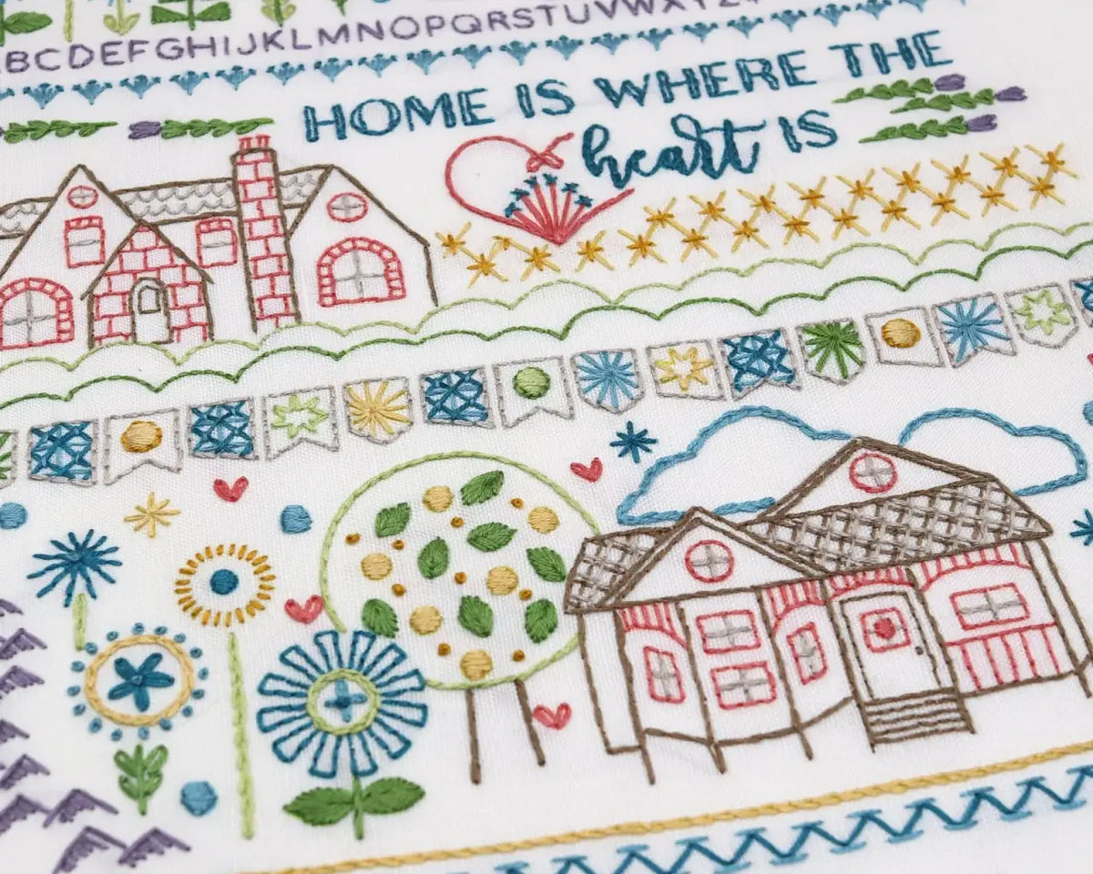 Embroidery Sampler Kit with Pre-Printed 14 x 18 Inch Linen-Cotton Canvas, DMC Floss and Illustrated Guide