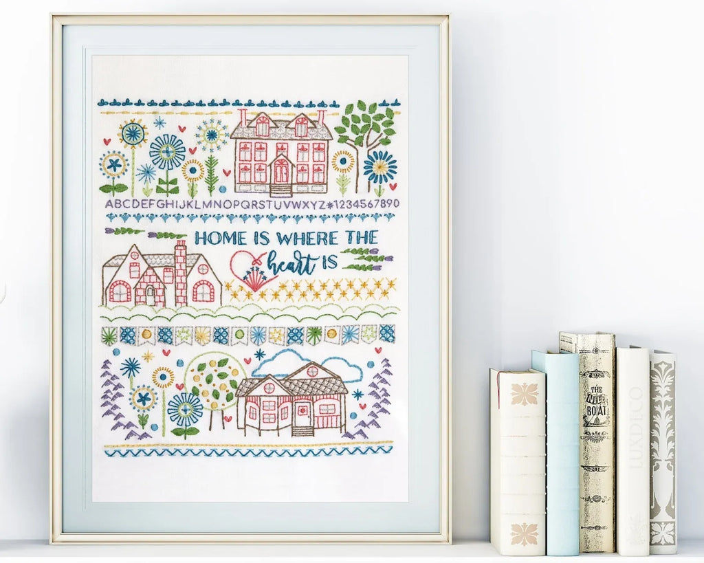 Embroidery Sampler Kit with Pre-Printed 14 x 18 Inch Linen-Cotton Canvas, DMC Floss and Illustrated Guide