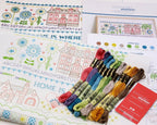 Embroidery Sampler Kit with Pre-Printed 14 x 18 Inch Linen-Cotton Canvas, DMC Floss and Illustrated Guide