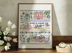 Embroidery Sampler Kit with Pre-Printed 14 x 18 Inch Linen-Cotton Canvas, DMC Floss and Illustrated Guide