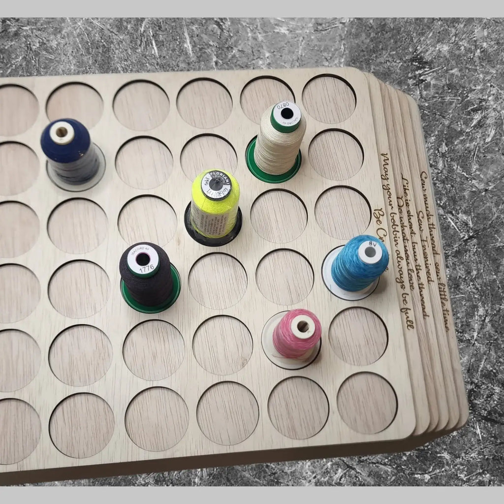 Embroidery Thread Storage Trays, Set of 6 Laser-Cut Wood Inserts for 216 Spools with 1.80-Inch Bases