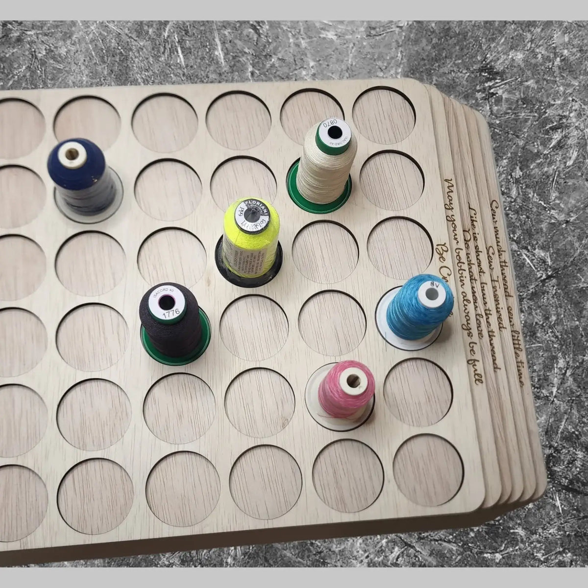 Embroidery Thread Storage Trays, Set of 6 Laser-Cut Wood Inserts for 216 Spools with 1.80-Inch Bases