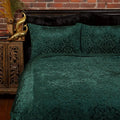 Emerald Damask Velvet Duvet Cover Set with Flocked Pattern, Cotton Backing and Matching Pillowcas — Full/Queen / King/CalKing