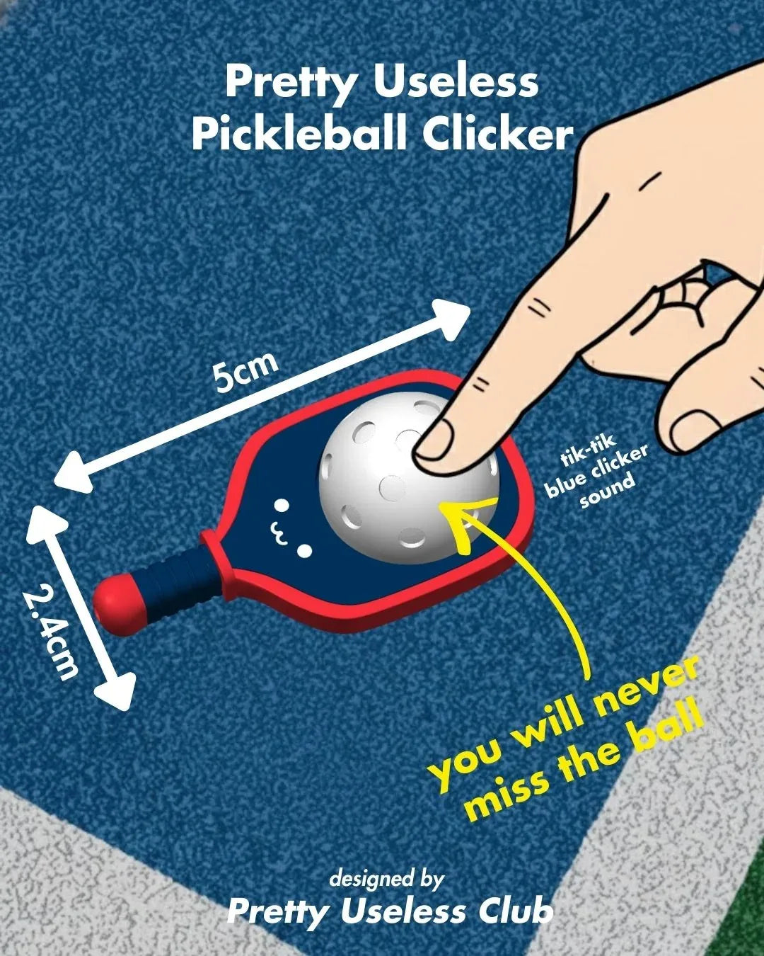 Emotional Support Pickleball Clicker Toy with Keychain, Pocket-Size Stress Relief Paddle in Five Color