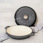 Enameled Cast Iron Cookware Set with Round Casserole, Skillet, Shallow Casserole and Rectangular Roaster