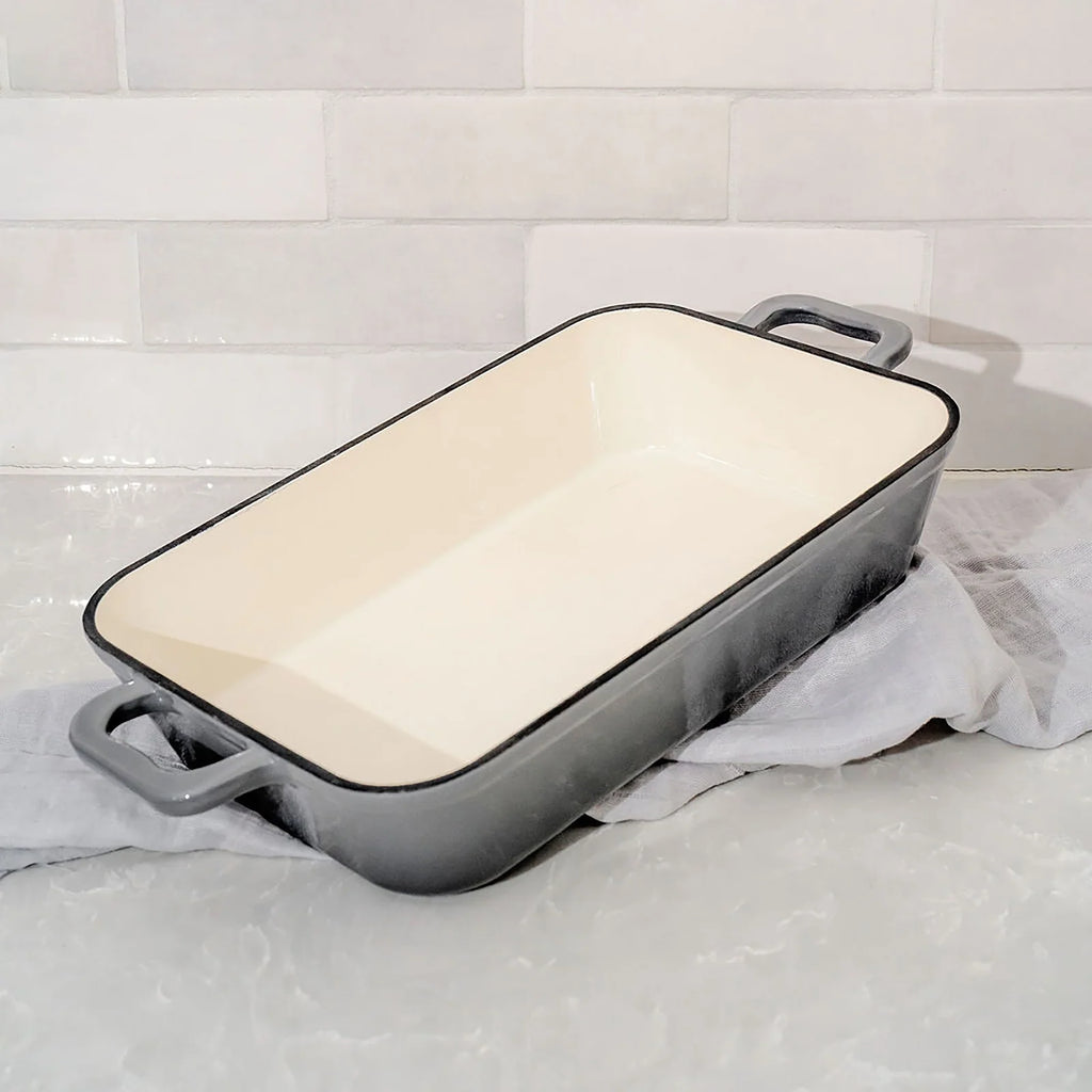 Enameled Cast Iron Cookware Set with Round Casserole, Skillet, Shallow Casserole and Rectangular Roaster
