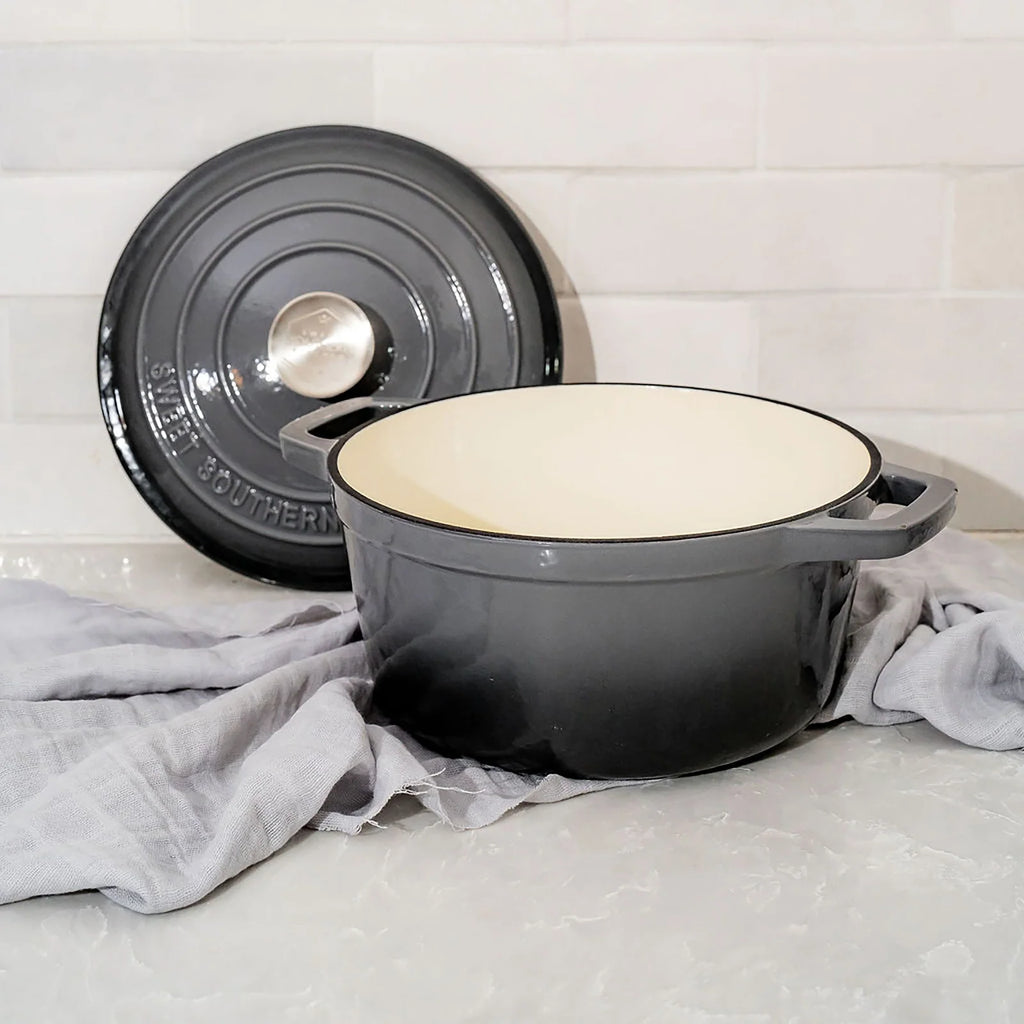 Enameled Cast Iron Cookware Set with Round Casserole, Skillet, Shallow Casserole and Rectangular Roaster