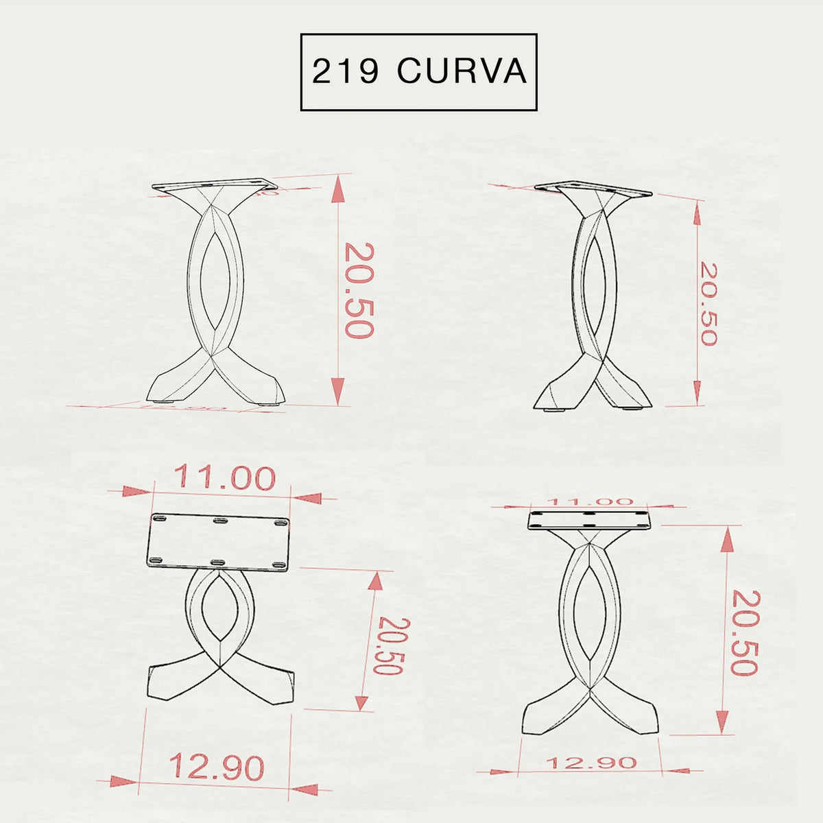 End Table Legs in Matte Black Steel, 20-Inch Curva Pair for a Mid-Century Modern Furniture Project