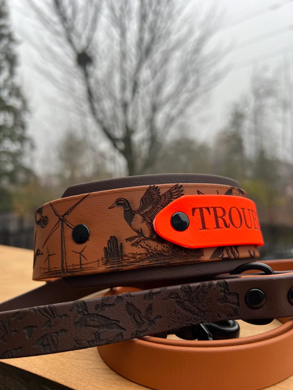 Engraved Double Stacked Dog Collar with a Bespoke Main-Band Pattern and Two Included Design Revisions