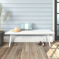 Entryway Bench with Mid-Century Slatted Design, Solid Pine and Birch Wood Frame, Tapered Legs and 275 lb Support — White