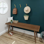 Entryway Bench with Mid-Century Slatted Design, Solid Pine and Birch Wood Frame, Tapered Legs and 275 lb Support