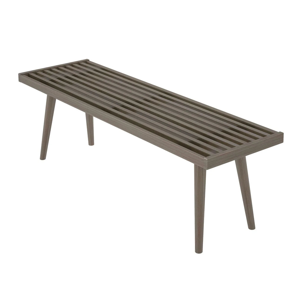 Entryway Bench with Mid-Century Slatted Design, Solid Pine and Birch Wood Frame, Tapered Legs and 275 lb Support