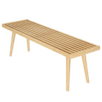 Entryway Bench with Mid-Century Slatted Design, Solid Pine and Birch Wood Frame, Tapered Legs and 275 lb Support