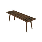 Entryway Bench with Mid-Century Slatted Design, Solid Pine and Birch Wood Frame, Tapered Legs and 275 lb Support
