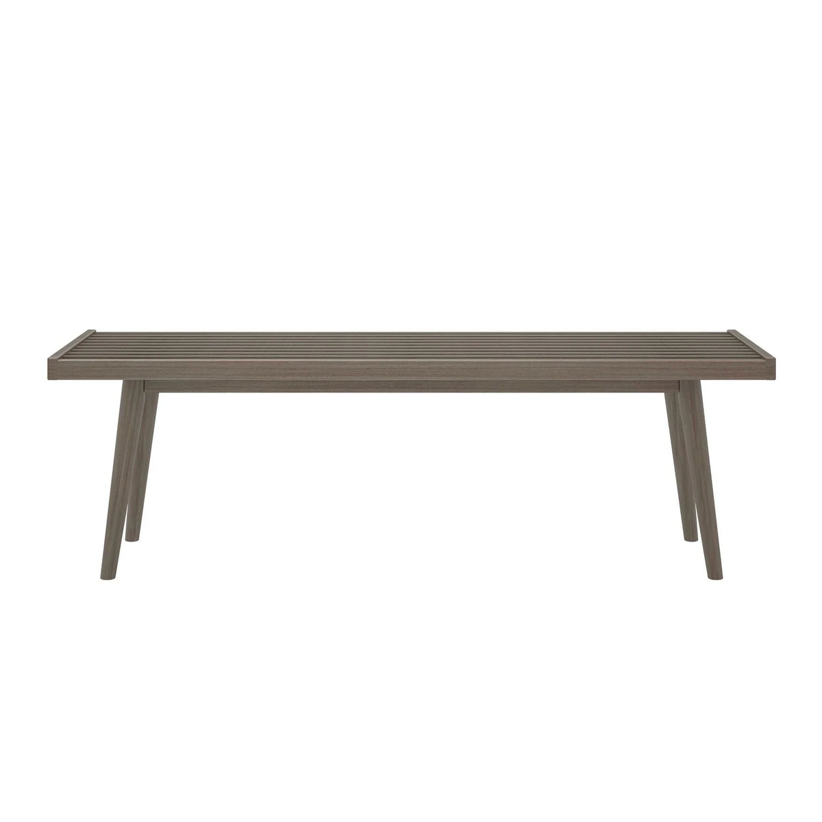 Entryway Bench with Mid-Century Slatted Design, Solid Pine and Birch Wood Frame, Tapered Legs and 275 lb Support