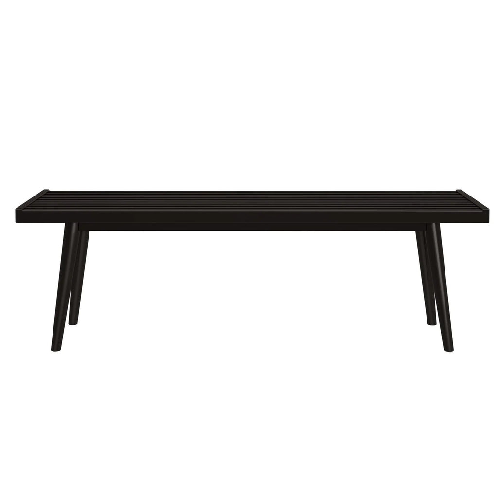 Entryway Bench with Mid-Century Slatted Design, Solid Pine and Birch Wood Frame, Tapered Legs and 275 lb Support
