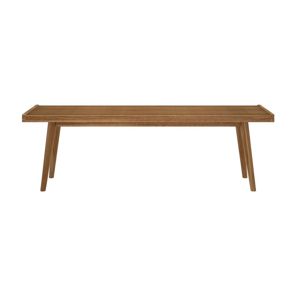 Entryway Bench with Mid-Century Slatted Design, Solid Pine and Birch Wood Frame, Tapered Legs and 275 lb Support