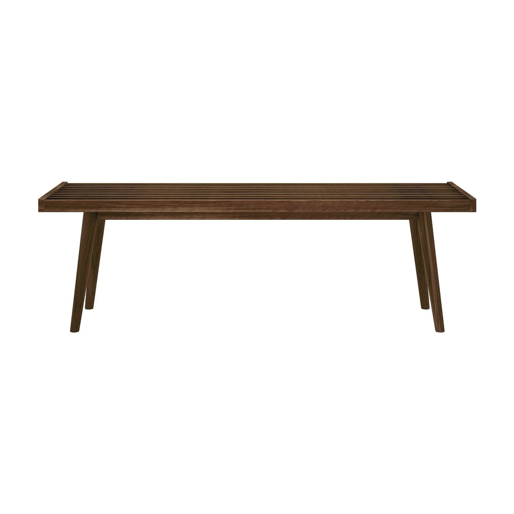 Entryway Bench with Mid-Century Slatted Design, Solid Pine and Birch Wood Frame, Tapered Legs and 275 lb Support