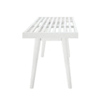 Entryway Bench with Mid-Century Slatted Design, Solid Pine and Birch Wood Frame, Tapered Legs and 275 lb Support