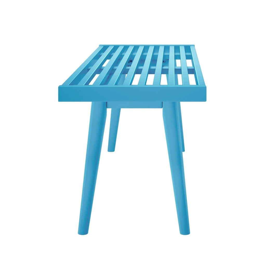 Entryway Bench with Mid-Century Slatted Design, Solid Pine and Birch Wood Frame, Tapered Legs and 275 lb Support