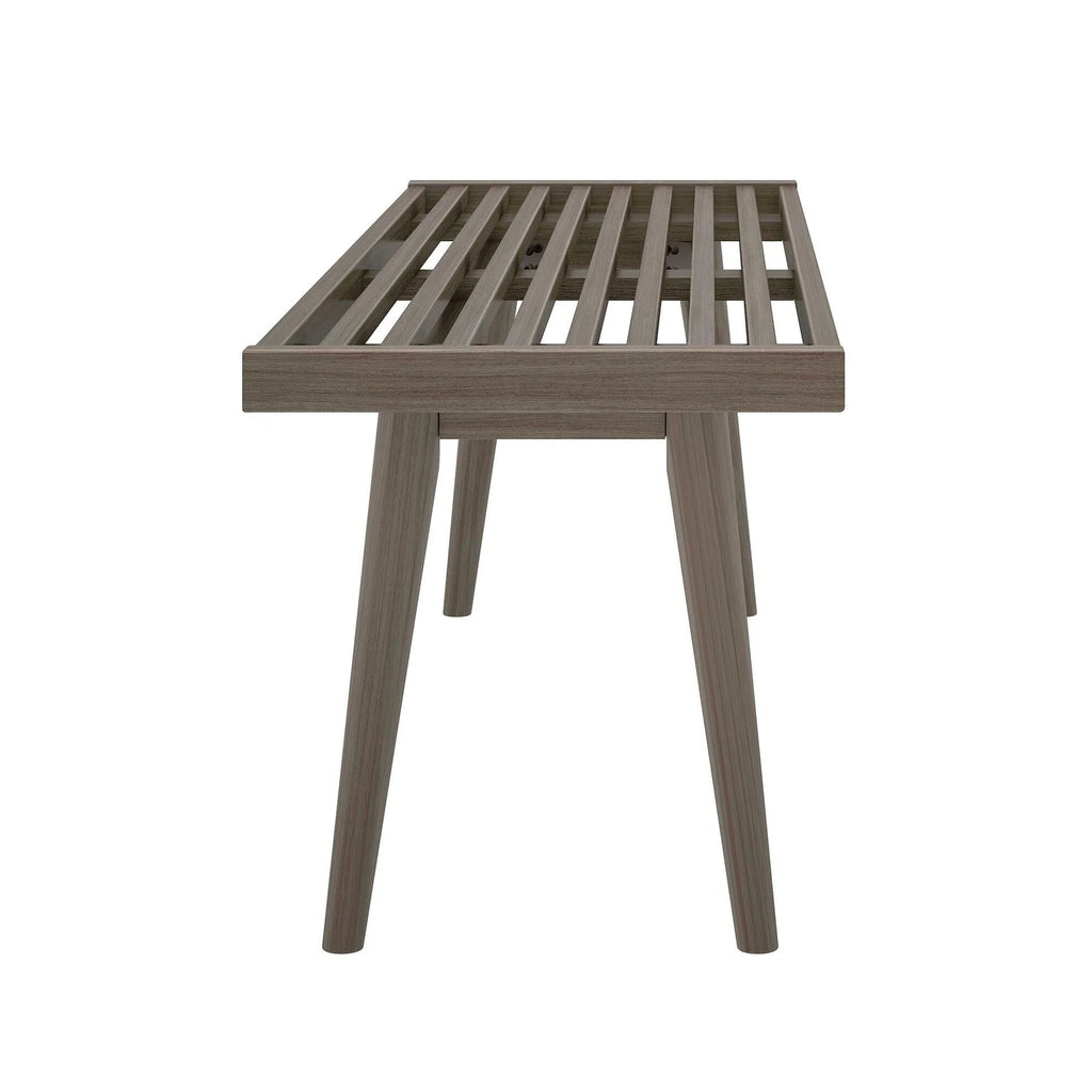 Entryway Bench with Mid-Century Slatted Design, Solid Pine and Birch Wood Frame, Tapered Legs and 275 lb Support