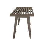Entryway Bench with Mid-Century Slatted Design, Solid Pine and Birch Wood Frame, Tapered Legs and 275 lb Support