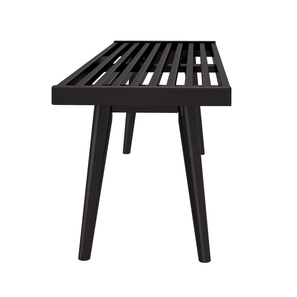 Entryway Bench with Mid-Century Slatted Design, Solid Pine and Birch Wood Frame, Tapered Legs and 275 lb Support