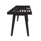 Entryway Bench with Mid-Century Slatted Design, Solid Pine and Birch Wood Frame, Tapered Legs and 275 lb Support