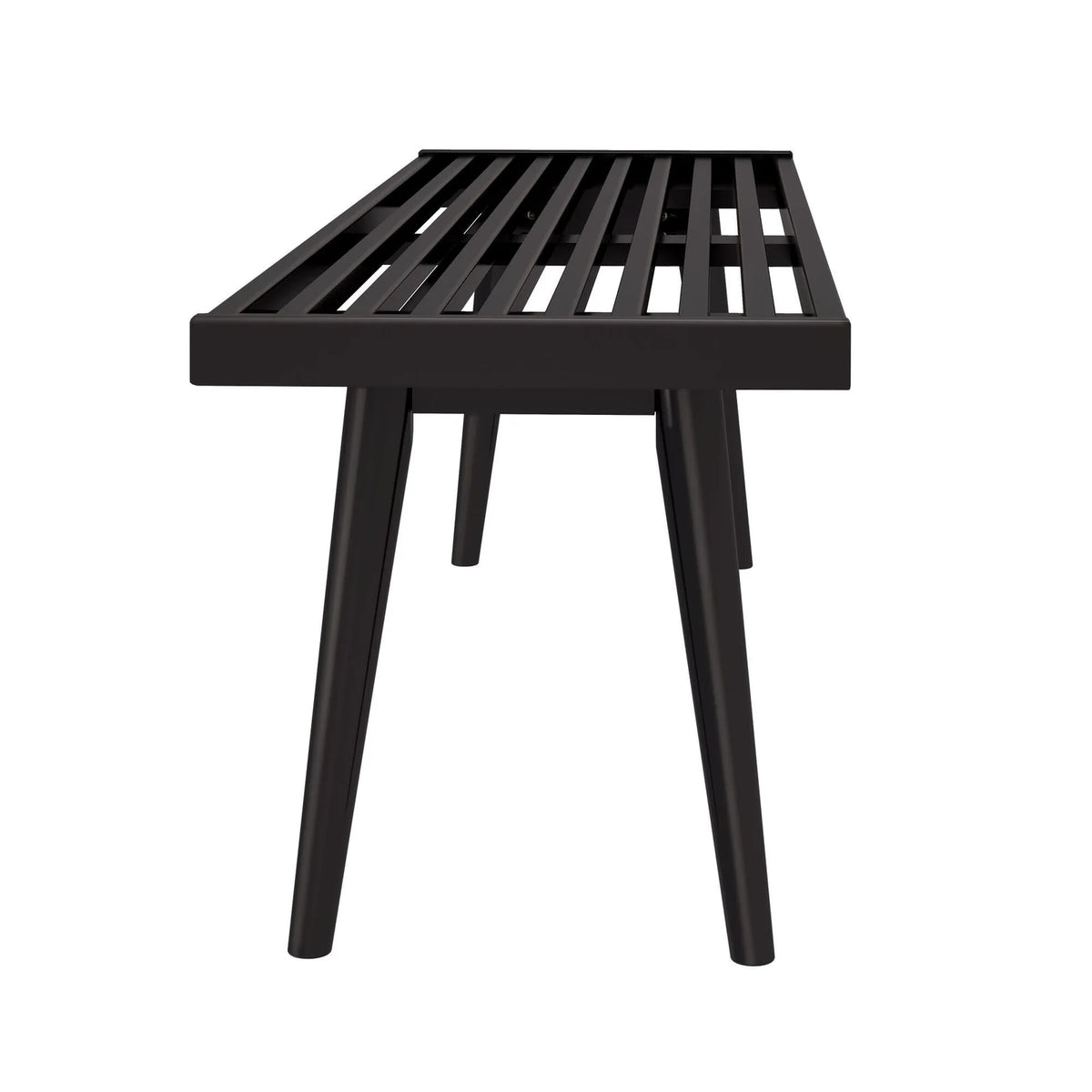Entryway Bench with Mid-Century Slatted Design, Solid Pine and Birch Wood Frame, Tapered Legs and 275 lb Support