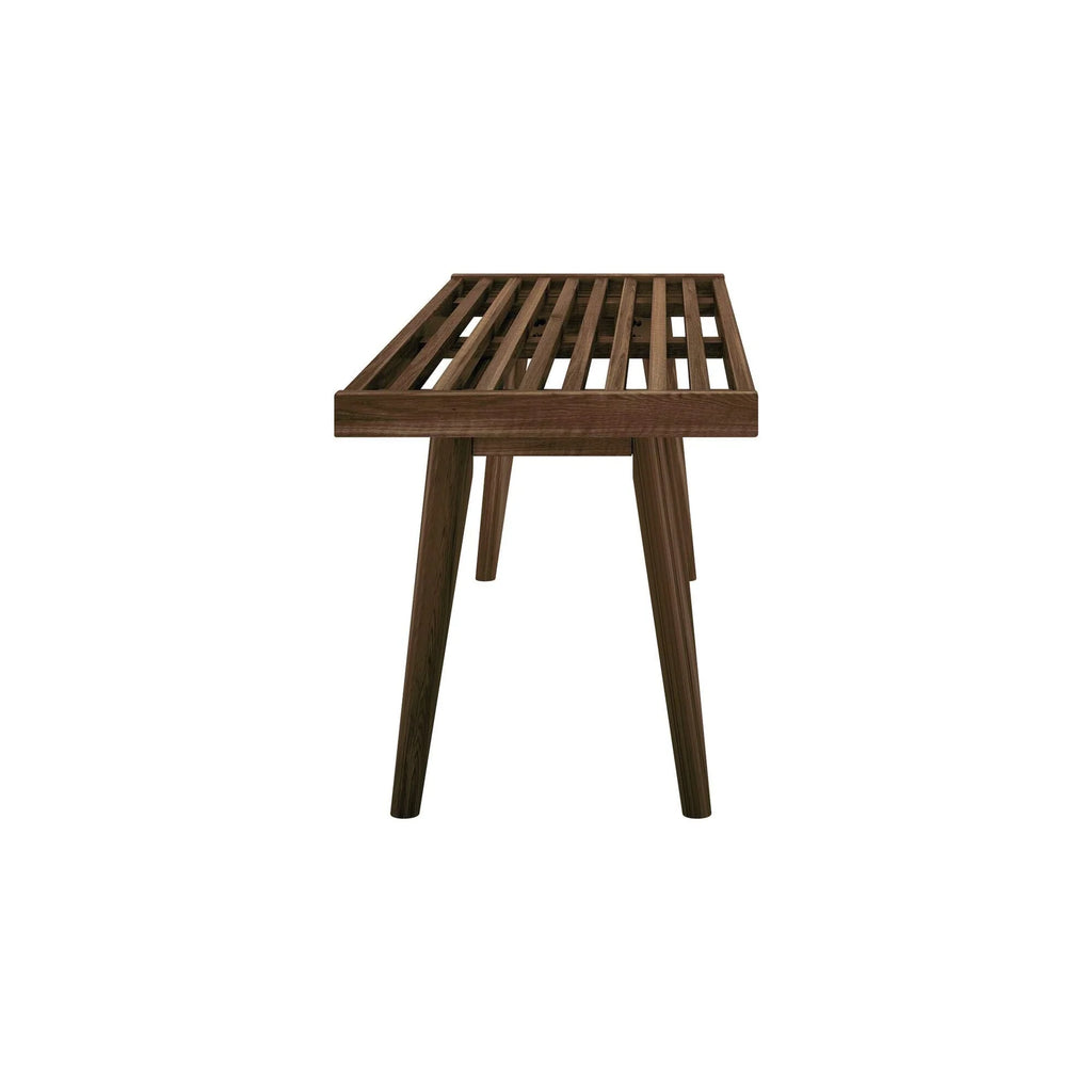 Entryway Bench with Mid-Century Slatted Design, Solid Pine and Birch Wood Frame, Tapered Legs and 275 lb Support