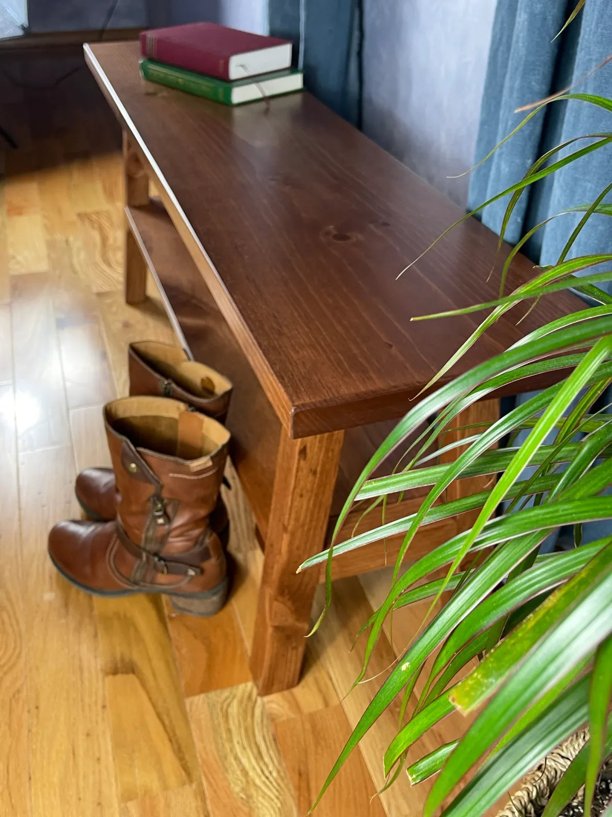 Entryway Bench with Shoe Shelf, Solid Eastern White Pine, Custom 24–72 Inch Lengths and Choice of Stain