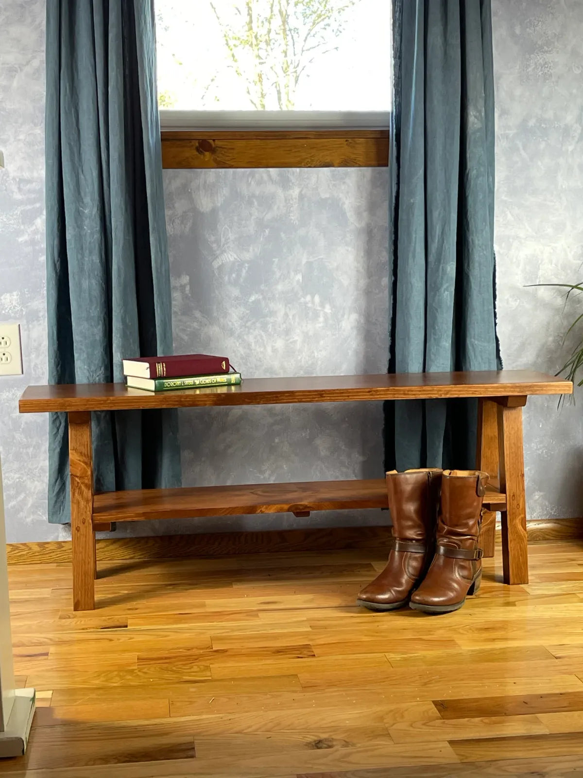 Entryway Bench with Shoe Shelf, Solid Eastern White Pine, Custom 24–72 Inch Lengths and Choice of Stain