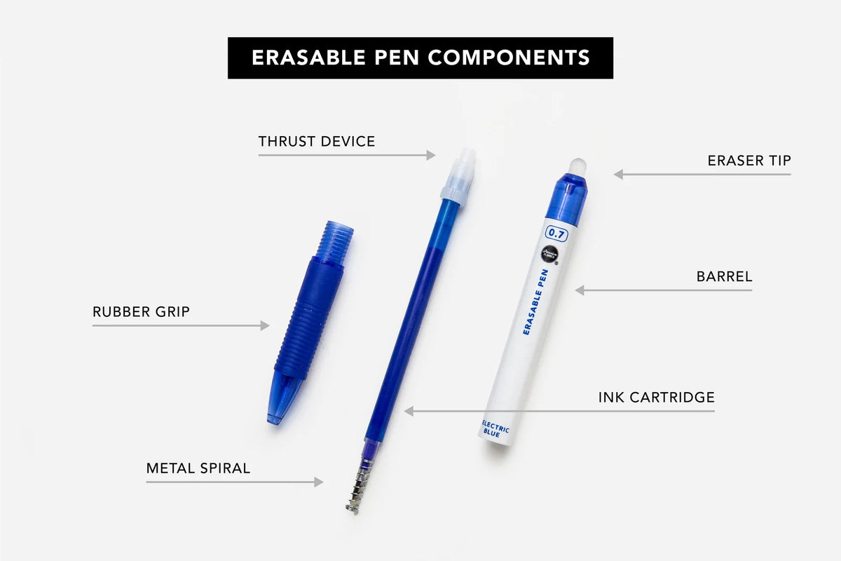 Erasable Gel Pens Starter Pack with 6 Rollerball Pens, 8 Refills, 0.7mm Tips and Electric Blue Color