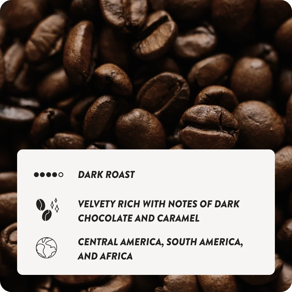 Espresso Coffee Blend with Bold Dark Chocolate Notes, Smooth Velvety Body and Caramel Finish for Milk Drinks or Sipping
