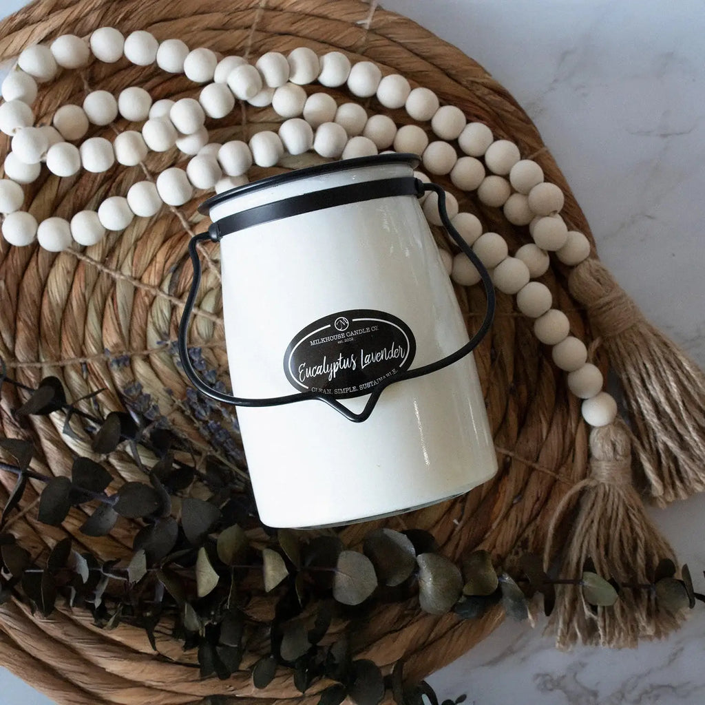 Eucalyptus Lavender Candle, 22 oz Natural Soy Wax Jar with 120+ Hour Burn and Cotton Wick · eucalyptus candle
