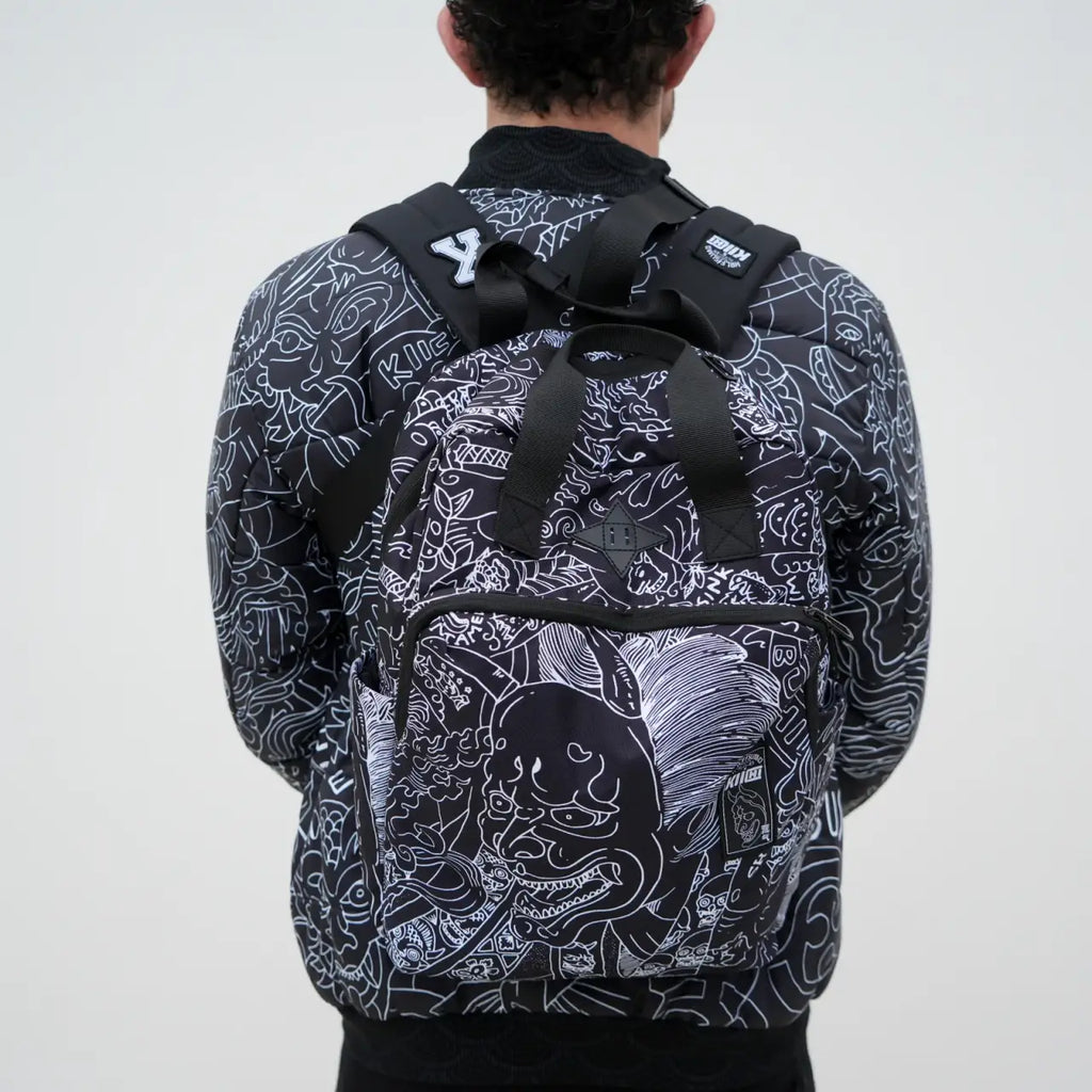 Everyday Backpack with Samurai Artwork and Separate Front Pockets for School and Work Essentials