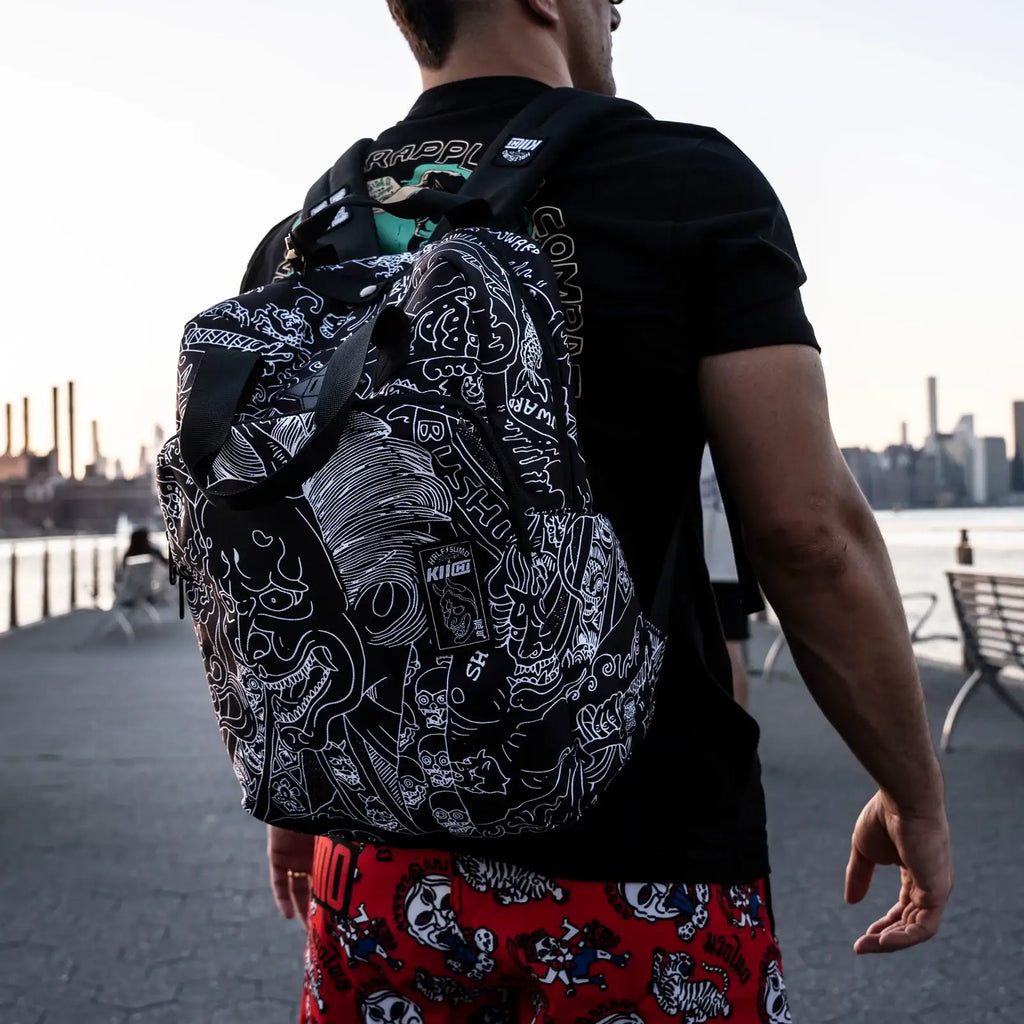 Everyday Backpack with Samurai Artwork and Separate Front Pockets for School and Work Essentials