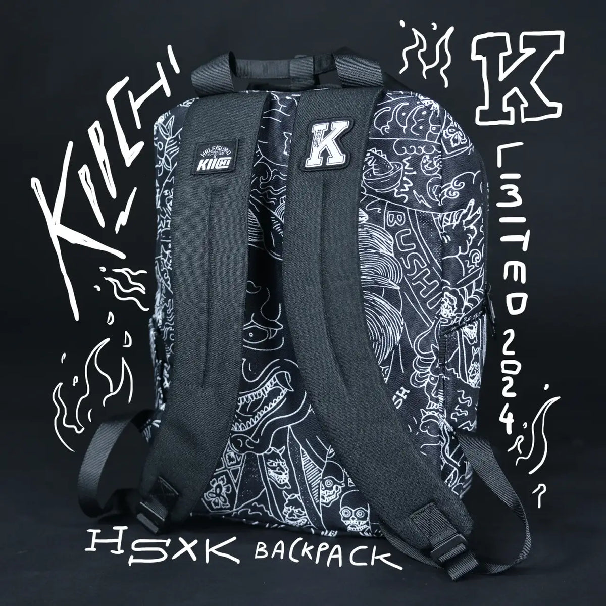 Everyday Backpack with Samurai Artwork and Separate Front Pockets for School and Work Essentials