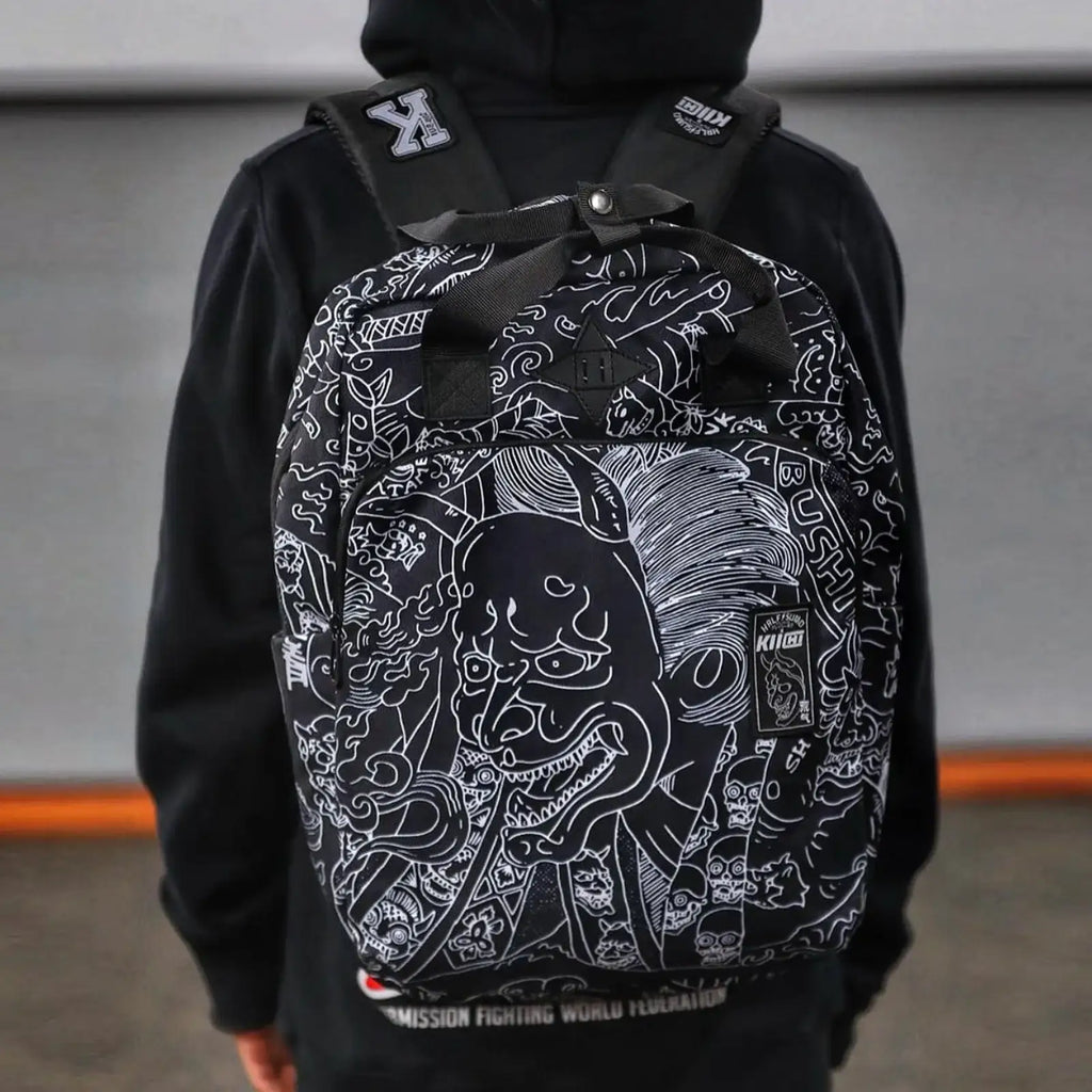 Everyday Backpack with Samurai Artwork and Separate Front Pockets for School and Work Essentials