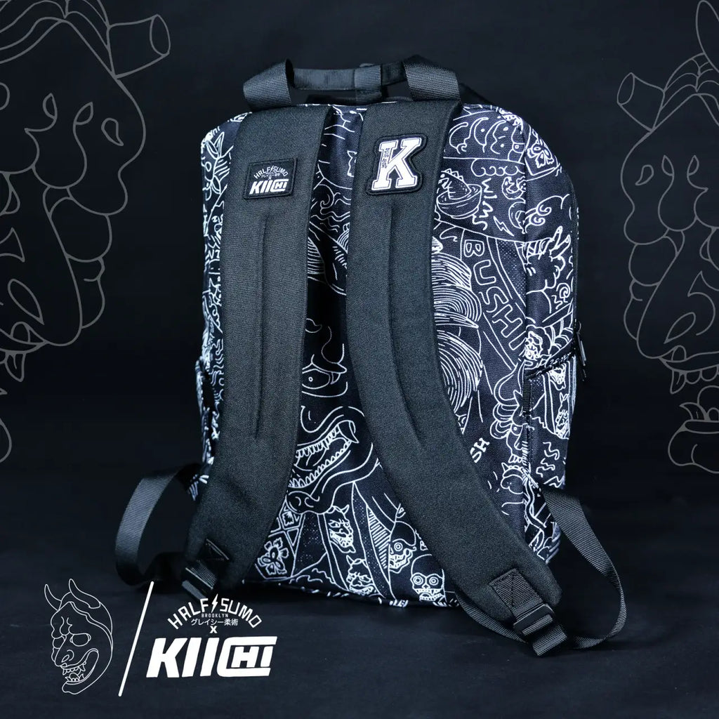 Everyday Backpack with Samurai Artwork and Separate Front Pockets for School and Work Essentials