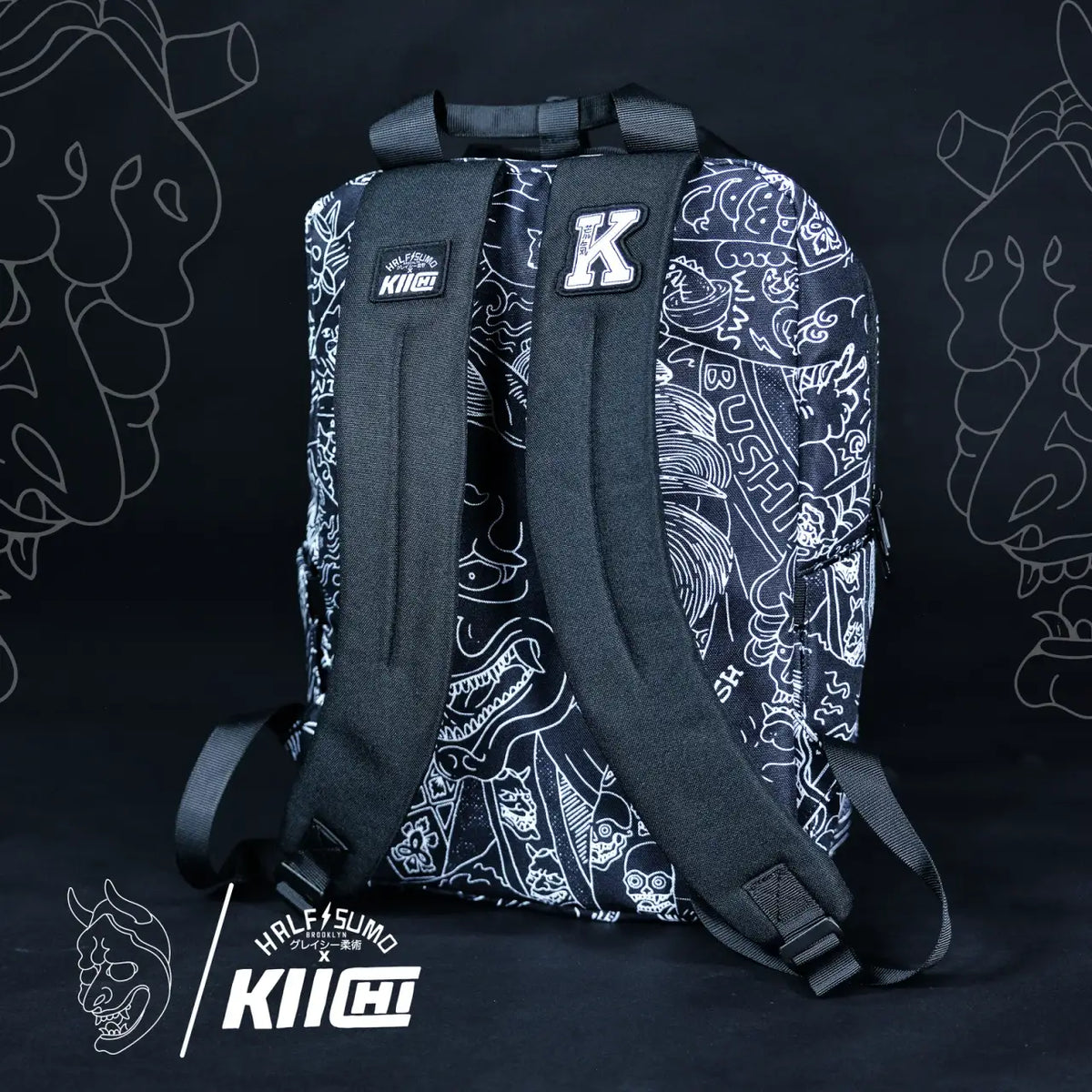 Everyday Backpack with Samurai Artwork and Separate Front Pockets for School and Work Essentials