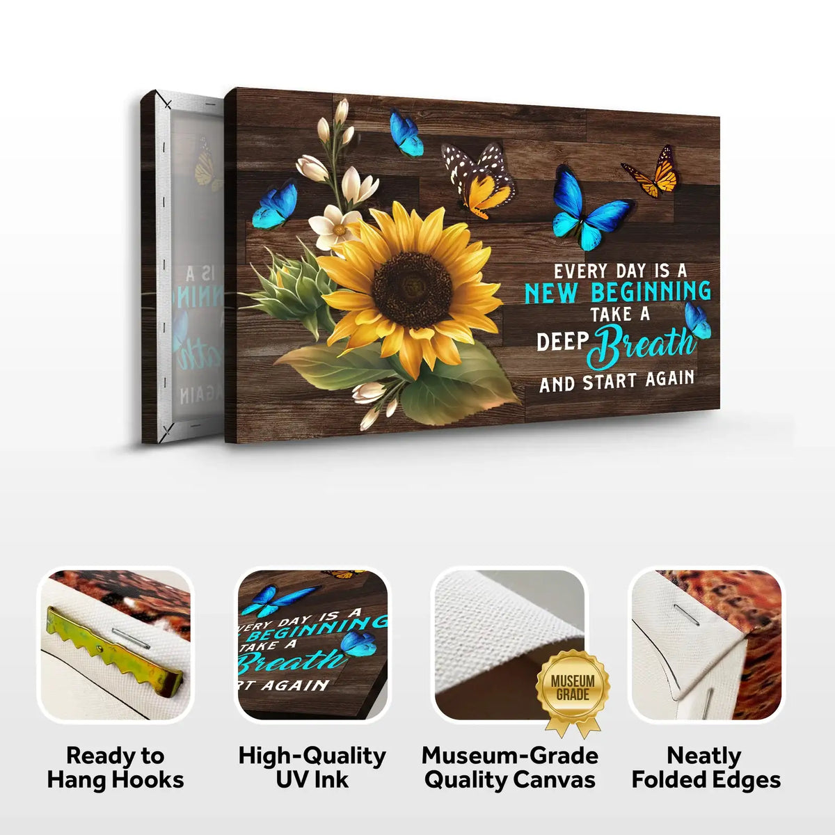 Everyday Is a New Beginning Canvas Wall Art, UV-Resistant Inspirational Sign in Three Gallery-Wrapped Sizes