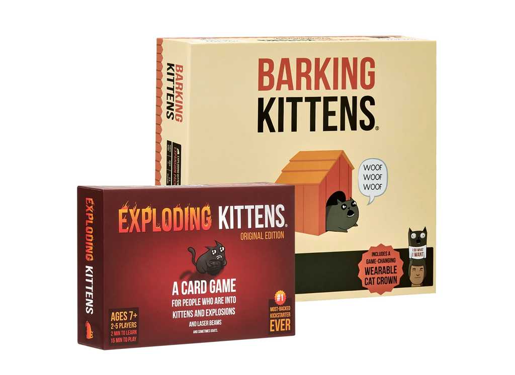 Exploding Kittens Card Game Bundle with Original Edition, Barking Kittens Expansion, 20 New Cards and Cat Crown