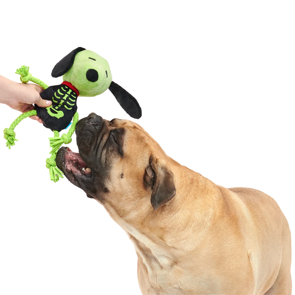Extra Large Plush Dog Toy with Pull-Through T-Shirt Rope and Squeaker for Halloween Tug and Fetch Play