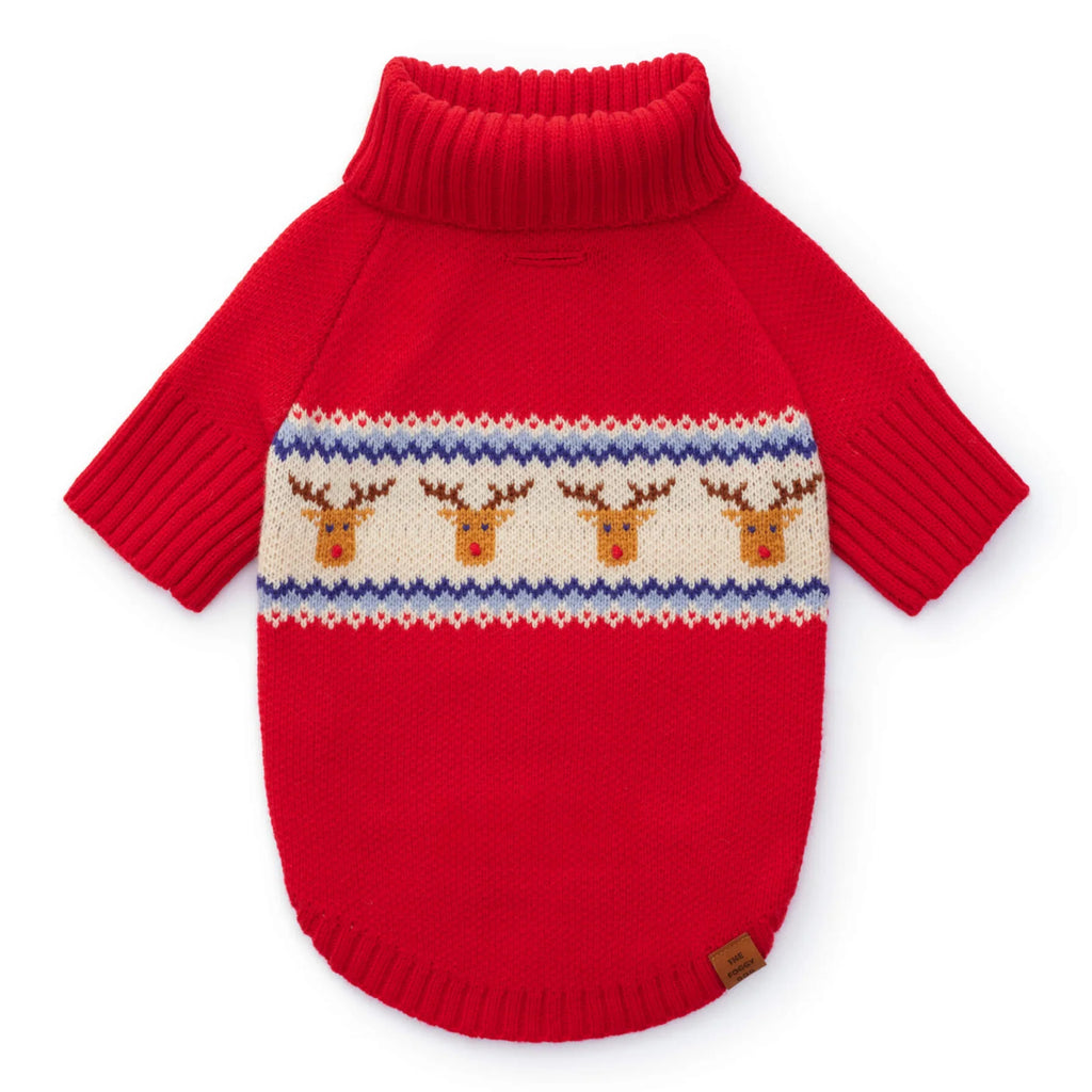 Fair Isle Dog Sweater with Soft Knit Turtleneck, Leash Opening and Machine-Washable Cold-Weather Fit