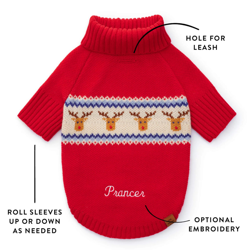 Fair Isle Dog Sweater with Soft Knit Turtleneck, Leash Opening and Machine-Washable Cold-Weather Fit