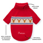 Fair Isle Dog Sweater with Soft Knit Turtleneck, Leash Opening and Machine-Washable Cold-Weather Fit